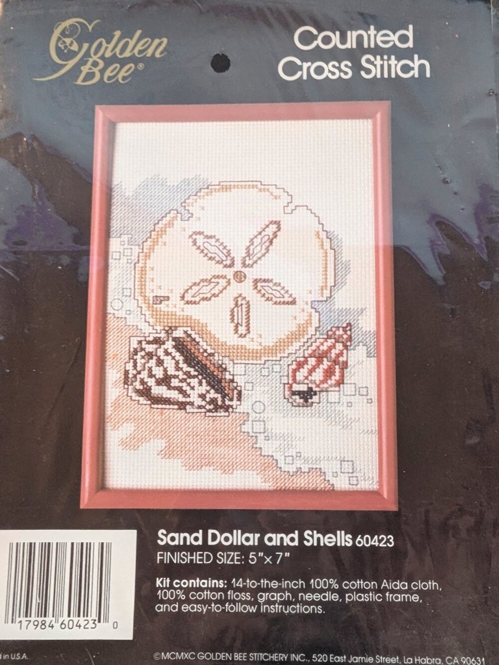 Vintage Golden Bee Sand Dollar Cross Stitch Kit Coastal Cottagecore Sealed